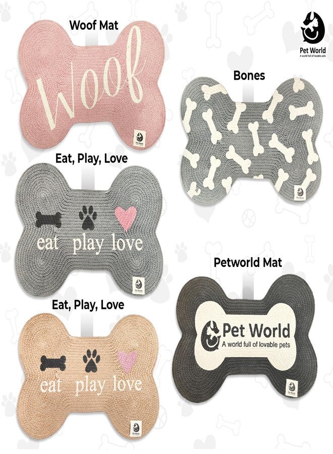 PET WORLD Bone Shape Handwoven Woof Pet Mat for Dog & Cat|Hand Braided| Skin Friendly Food Mat| Floor Mat|Pet Area Carpet|Non-Slip Mat Indoor Outdoor Mat|60 * 40 CM| Black&White - Image 5